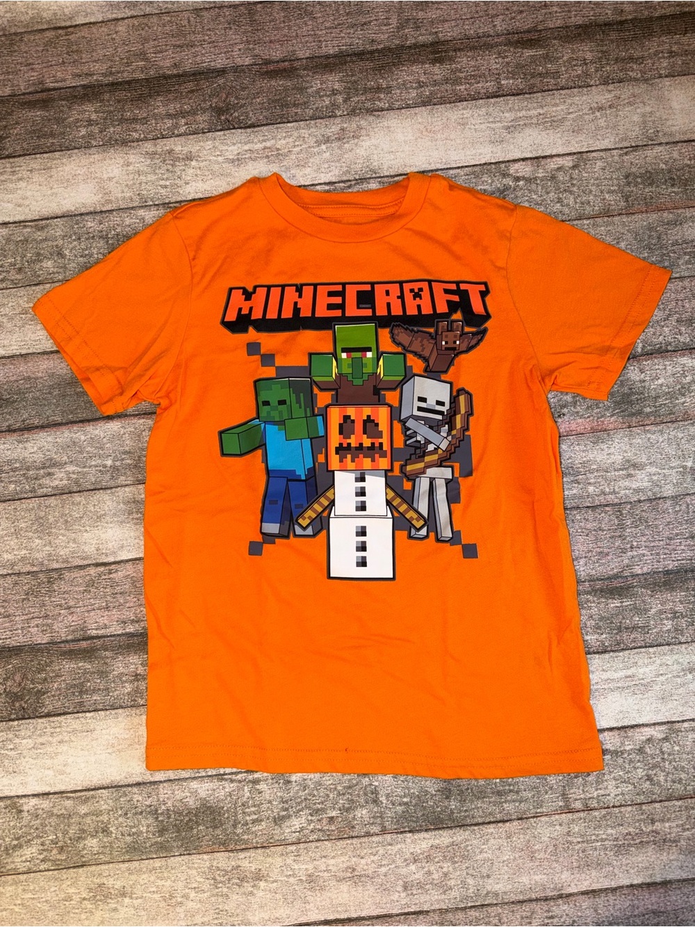 Kids' Short Sleeve Halloween Minecraft Graphic Tee in Orange